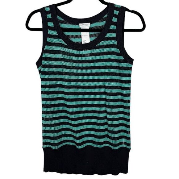 NWOT Akris Punto 2pc Matching Twin Set Cardigan and Tank Aqua Navy Stripe Medium - Picture 5 of 10